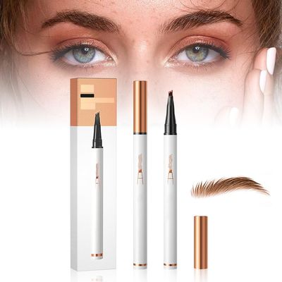 2PCS Waterproof 3D Eyebrow Pencil, Upgraded Microblading Eyebrow Pencil Contouring Pen 4 Tipped Brow Pen, Eye Brown Makeup Long-Lasting Eye brow Pens Stay on All Day for Women (Light Brown)