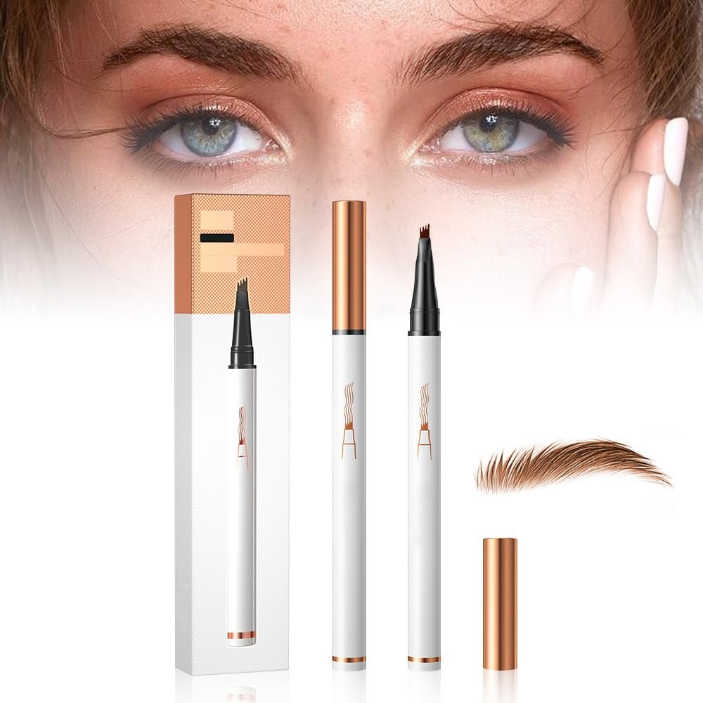 2PCS Waterproof 3D Eyebrow Pencil, Upgraded Microblading Eyebrow Pencil Contouring Pen 4 Tipped Brow Pen, Eye Brown Makeup Long-Lasting Eye brow Pens Stay on All Day for Women (Light Brown)