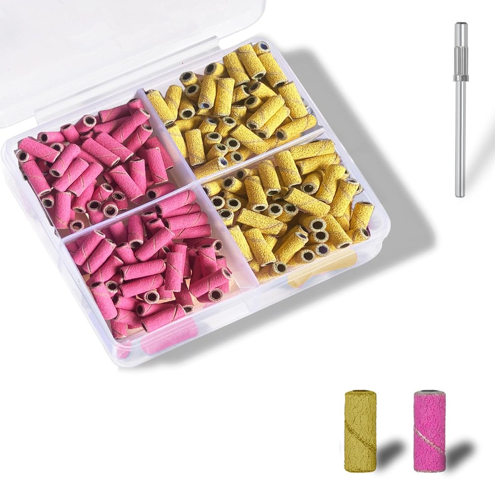 200Pcs Nail Drill Bits Small Sanding Bands with 3.1mm Mandrel Bit, 120 240 Fine Grit Nail File for Acrylic Nails Gel Manicures and Pedicure.