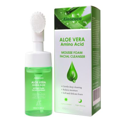 Amococo Aloe Vera Amino Acid Mousse Foam Facial Cleanser for Sensitive Skin, Gentle Moisturizing Face Wash, 3.38 fl oz, Vegan, Cruelty-Free, Non-Comedogenic