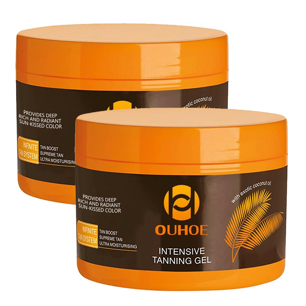 Ouhoe Tanning Gel, Natural Tannings Accelerator Cream, Contains Vitamin E Coconut Oil Walnut Oil, for Tanning Bed, Deeply Nourish and Keep Skin Soft (2pcs)
