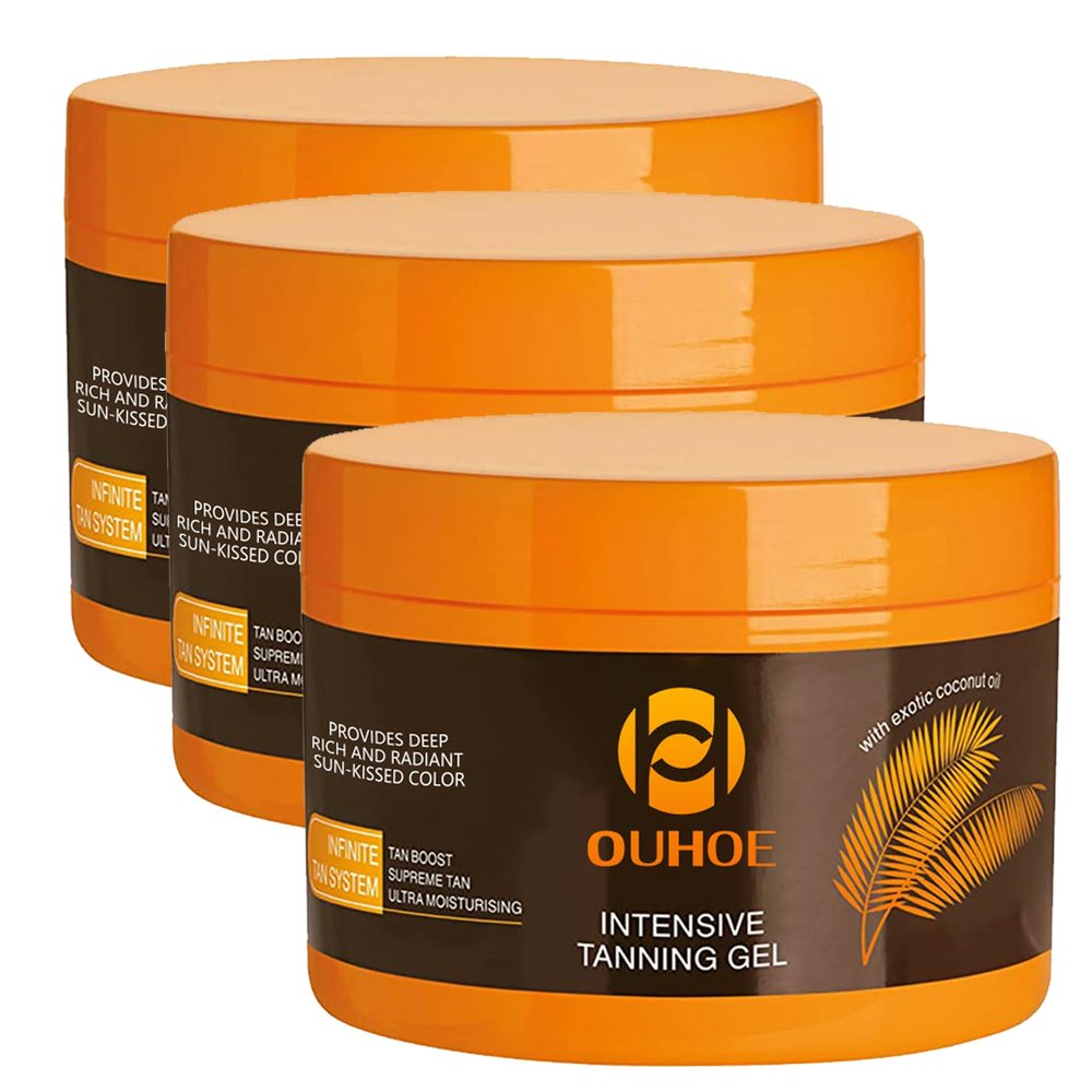 Ouhoe Tanning Gel, Natural Tannings Accelerator Cream, Contains Vitamin E Coconut Oil Walnut Oil, for Tanning Bed, Deeply Nourish and Keep Skin Soft (3pcs)