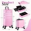 AROUS 5 in 1 Rolling Makeup Train Case Cosmetology Case on Wheels Large Cosmetic Organizer Travel Cart for Hairstylist Artist Nail Beauty Salon Barber,All Pink view 3