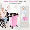 AROUS 5 in 1 Rolling Makeup Train Case Cosmetology Case on Wheels Large Cosmetic Organizer Travel Cart for Hairstylist Artist Nail Beauty Salon Barber,All Pink view 4