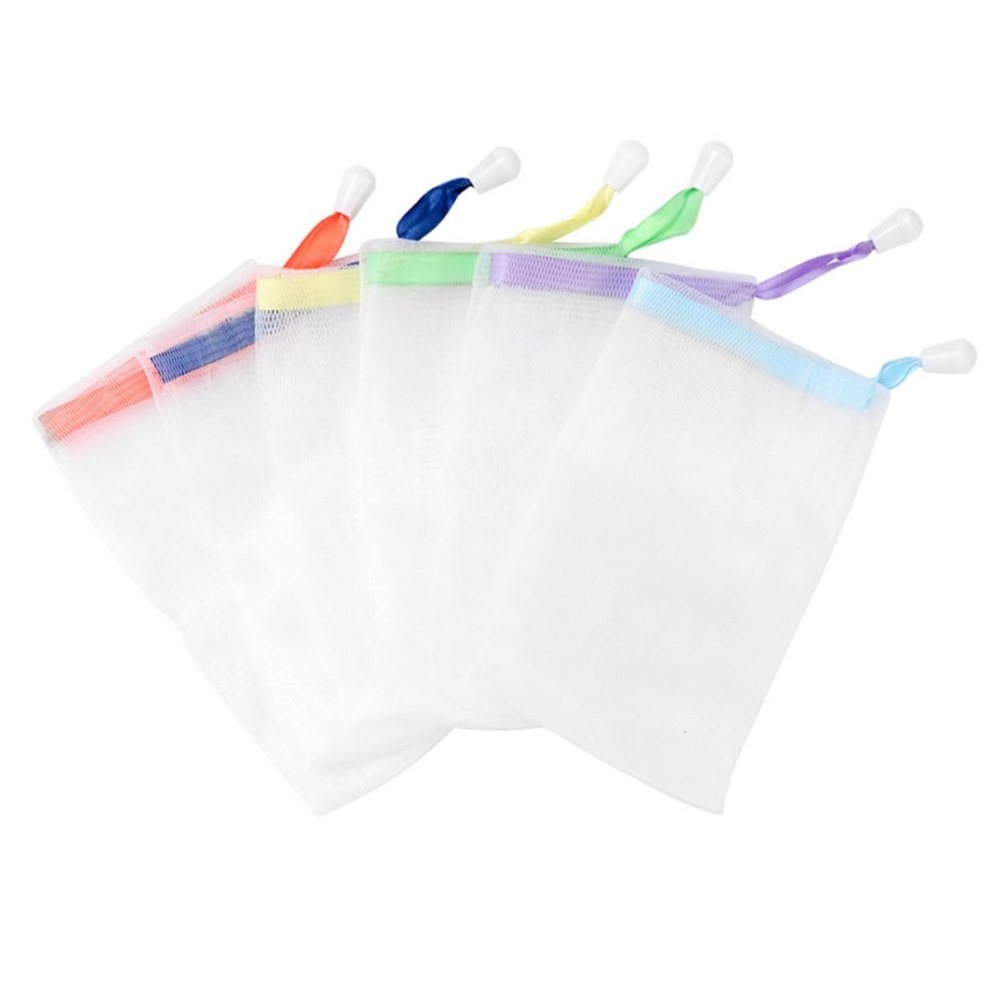 ARTSEWPLY 50pcs Bubble Net Soap Mesh Pouch Set Portable Exfoliating Holder for Handmade and Bar Soap for Facial Cleansing Includes Ribbon and Round Buckle