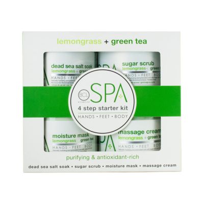 BCL SPA Lemongrass & Green Tea 4-Step Skincare Starter Kit, 16oz Each Organic Vegan Spa Set for Hands, Feet & Body Hydrates, Exfoliates, Softens Skin