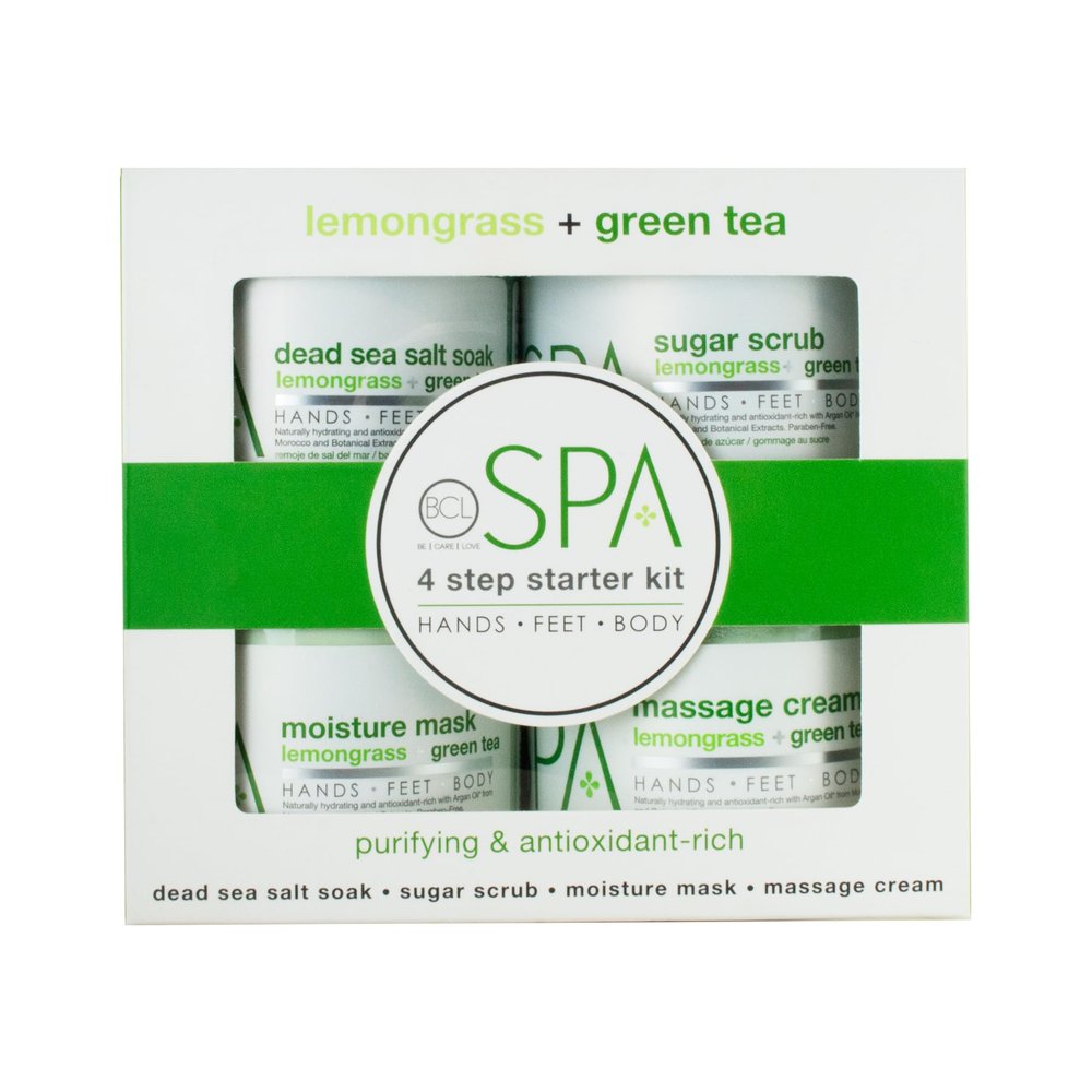 BCL SPA Lemongrass & Green Tea 4-Step Skincare Starter Kit, 16oz Each  Organic Vegan Spa Set for Hands, Feet & Body  Hydrates, Exfoliates, Softens Skin