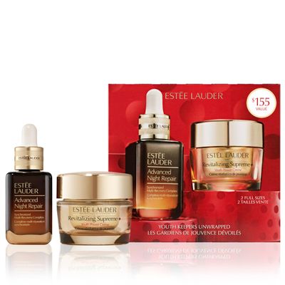 Este Lauder Youth Keepers Unwrapped: Lift + Firm + Glow 2-Piece Skincare Gift Set | Includes Full-Size Advanced Night Repair Serum 1 Fl Oz & Revitalizing Supreme+ Moisturizer 1 Ounce