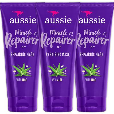 Aussie Miracle Repairer Reconstructing Hair Mask, 3 Pack Hair Mask with Aloe, Repair and Protect Damaged Hair, for All Hair Types 6.7 fl oz