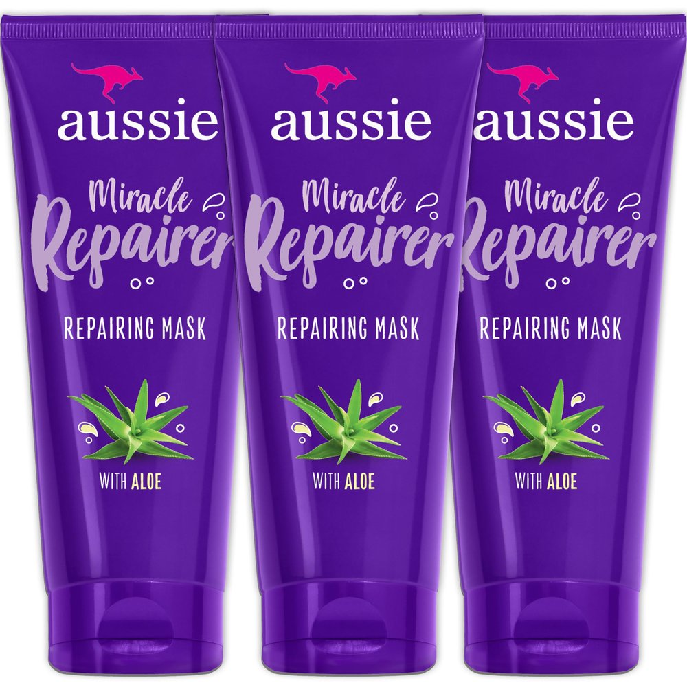 Aussie Miracle Repairer Reconstructing Hair Mask, 3 Pack Hair Mask with Aloe, Repair and Protect Damaged Hair, for All Hair Types 6.7 fl oz
