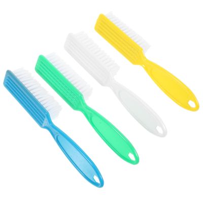 AUTSUPPL 4pcs Long Handle Nail Brush Durable Plastic Nail Cleaner Brushes for Makeup Manicure Soft Bristles for Easy Dust Removal Random Pattern Design for Home Salon Use