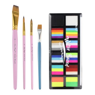 Face Paint Kit for Adults  12 Color Rainbow Split Cake Face Painting Kit with 4 Brushes, Water Activated Face Paint Palette, Professional Facepaint Makeup Set for Halloween Cosplay Parties