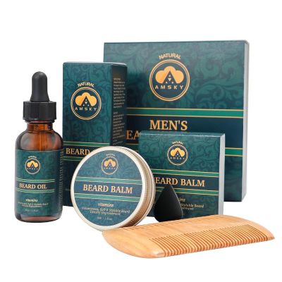 AMSKY Beard growth kit - Beard oil, beard balm, beard comb, productos para la barba | boyfriend birthday gifts | gifts for him husband | Christmas | Husband stocking stuffers