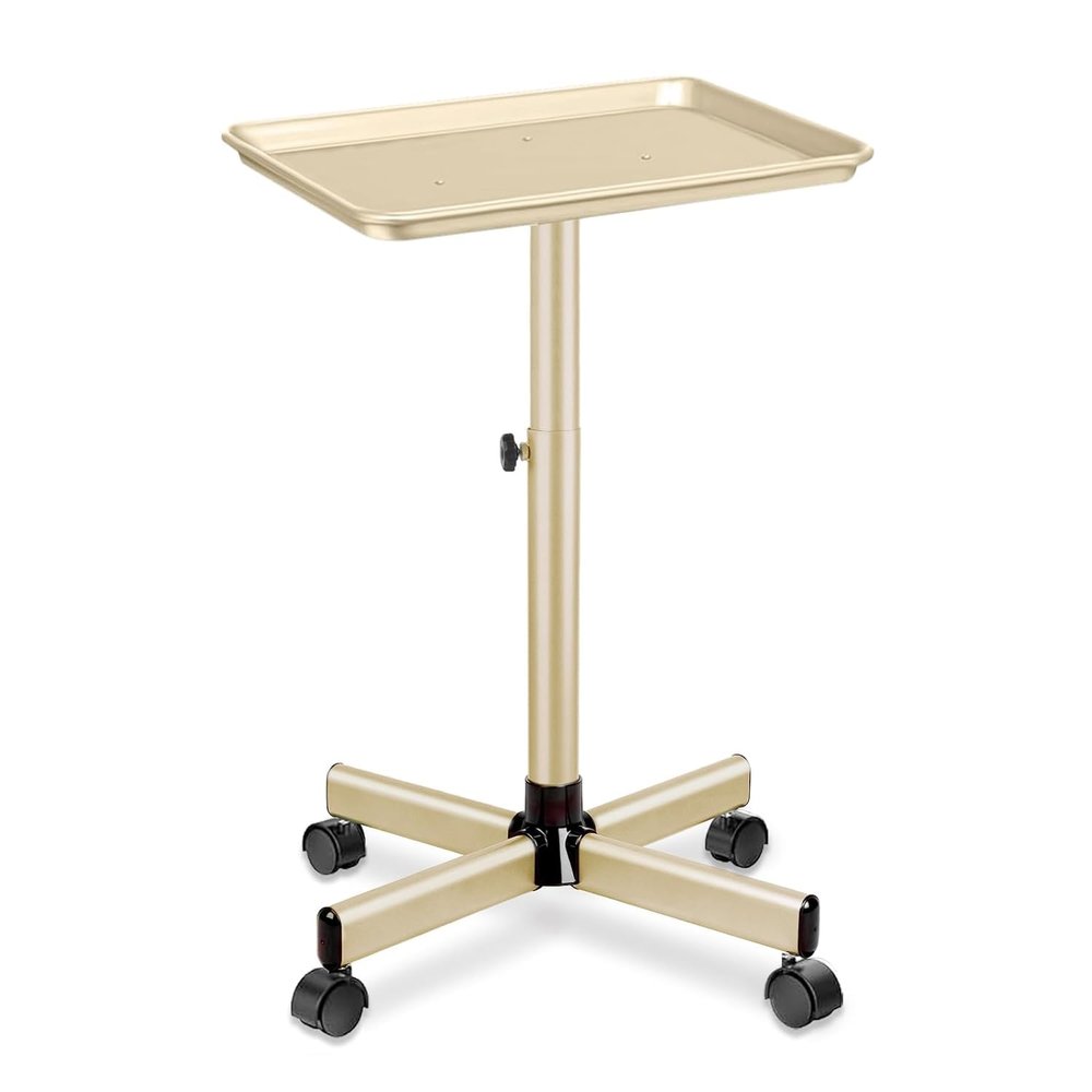 Chetunju Champagne Colden Salon Rolling Tray Cart with Wheels, Adjustable Color Tray for Tattoo (Champagne Gold)