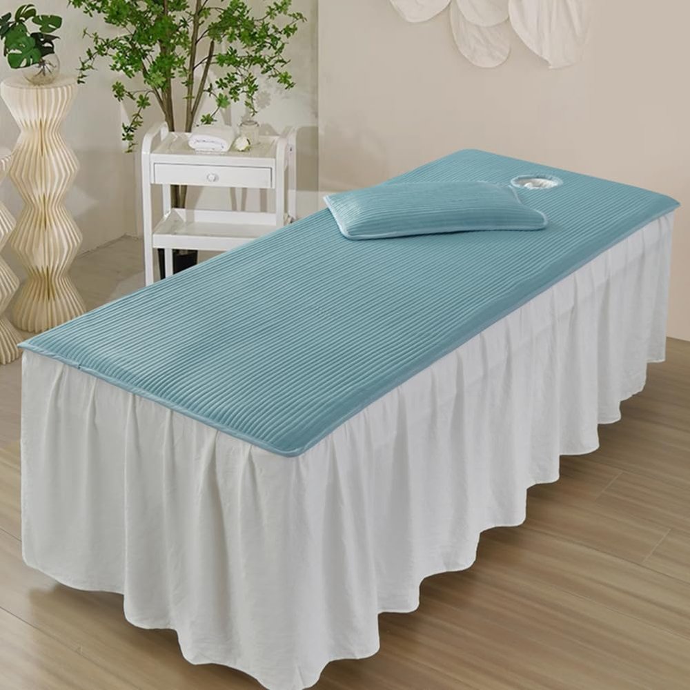 Blue,70x190cm(S),LDLCYCN Cooling Massage Table Mattress Pad with Face Hole Thin Massage Table Mattress Topper with Elastic Band Lash Bed Cushion Spa Beauty Table Bed Pad for Summer Washable