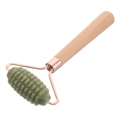 CALLARON Portable Jade Face Roller Handheld Massager with Wooden Handle for Facial Neck Eye Relaxation Dual Massage Functionality Natural Jade Craftsmanship for Home Travel