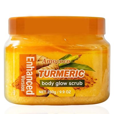 Amococo Turmeric Body Scrub, Botanical Skin Cleanser for Dullness & Uneven Tone, Gentle Exfoliating Scrub for Smooth & Glowing Skin Texture, 9.8 oz