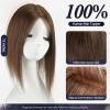 starluck 4.5"*5" Swiss Lace Base Hand-Tied Hair Toppers for Women Real Human Hair Topper14 inchNo Bangs SilkHug Hair Topper for Women with Thinning or Grey Roots (Brown) view 2