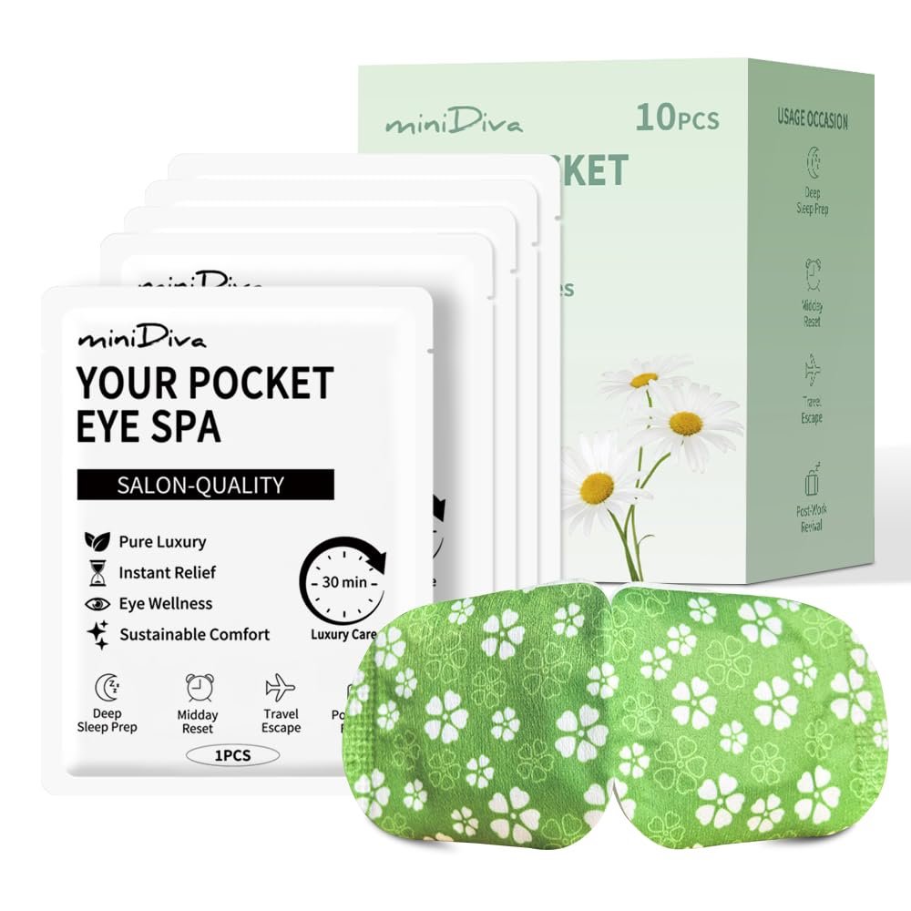 Minidiva Steam Eye Mask for Dry Eyes  Self-Heating Spa Warm Compress, Disposable Sleep Mask to Relieve Dark Circles, Fatigue & Stress (30, Chamomile)