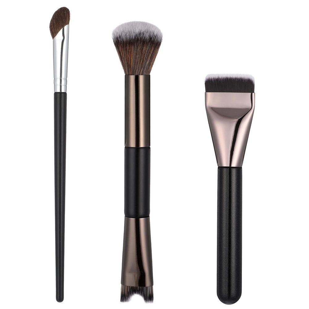 3 Pcs Nose Contour Brush Set, 2-in-1 U-Shaped Nose Contour Brushes Fluffy & Angled Tilt Brush Sculpting Noses Brushes for Makeup Precise Noses Sculpting Highlighting Defining Seamless Contouring
