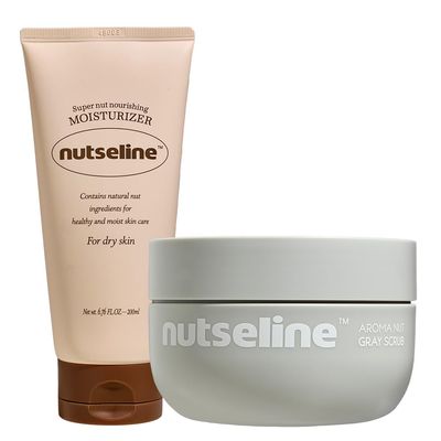 nutseline Duo: Aroma Nut Gray Scrub 200ml & Super Nut Nourishing Unscented Moisturizer 200ml