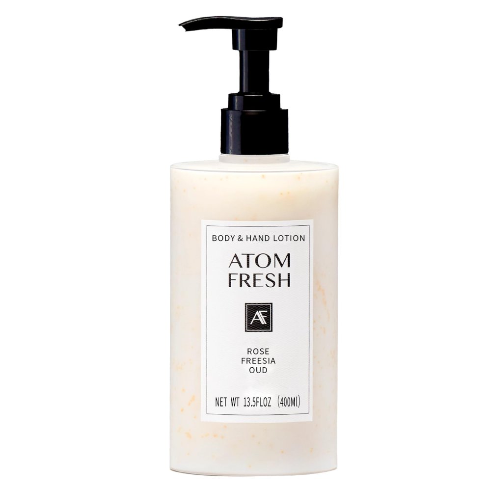 Atom Fresh Body Lotion for Women, Hydrating & Firming Body Moisturizer for Dry Skin, Ceramide & Niacinamide Skin Barrier, Non-Greasy Vitamin E Lotion, Rose Fressia Oud Scent, 13.5 fl oz