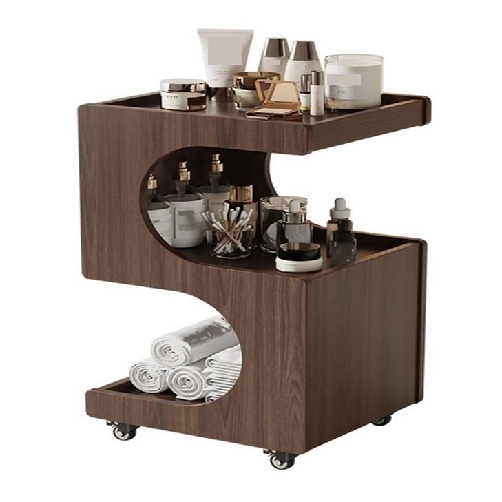 Esthetician Wooden Cart, Salon Trolley Cart with Wheels, Rolling Storage Station for Beauty Salons and Labs(Brown)