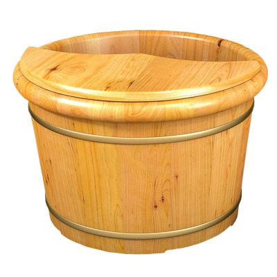 Failjierue Wooden Foot Soaking Tub with Cover Solid Wood Pedicure Spa Barrel, Deep Soak Bath Basin for Feet & Calf Massage for Home Spa & Salon Use, 20x33cm
