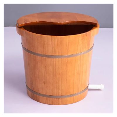 Failjierue Solid Oak Wood Foot Spa Tub with Lid & Drain Valve and Universal Wheels- Premium Foot Soaking Bath Basin for Home, Spas & Hotels - Durable Wooden Pedicure Soak Tub(35x38cm)