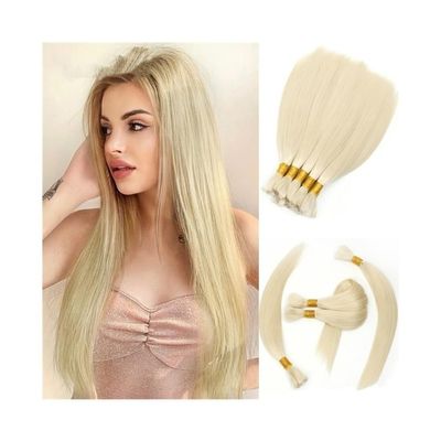 ZHONGCHENGWU Braiding Hair, Light Blonde Human Braiding Hair Bulk No Weft Extensions 100G Remy Straight Hair Bundles Hair Extensions(28 Inch)