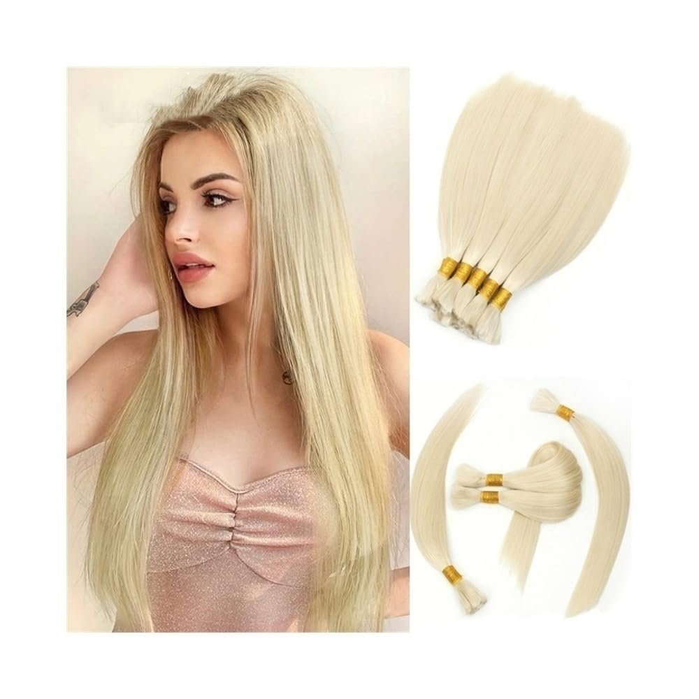 ZHONGCHENGWU Braiding Hair, Light Blonde Human Braiding Hair Bulk No Weft Extensions 100G Remy Straight Hair Bundles Hair Extensions(28 Inch)