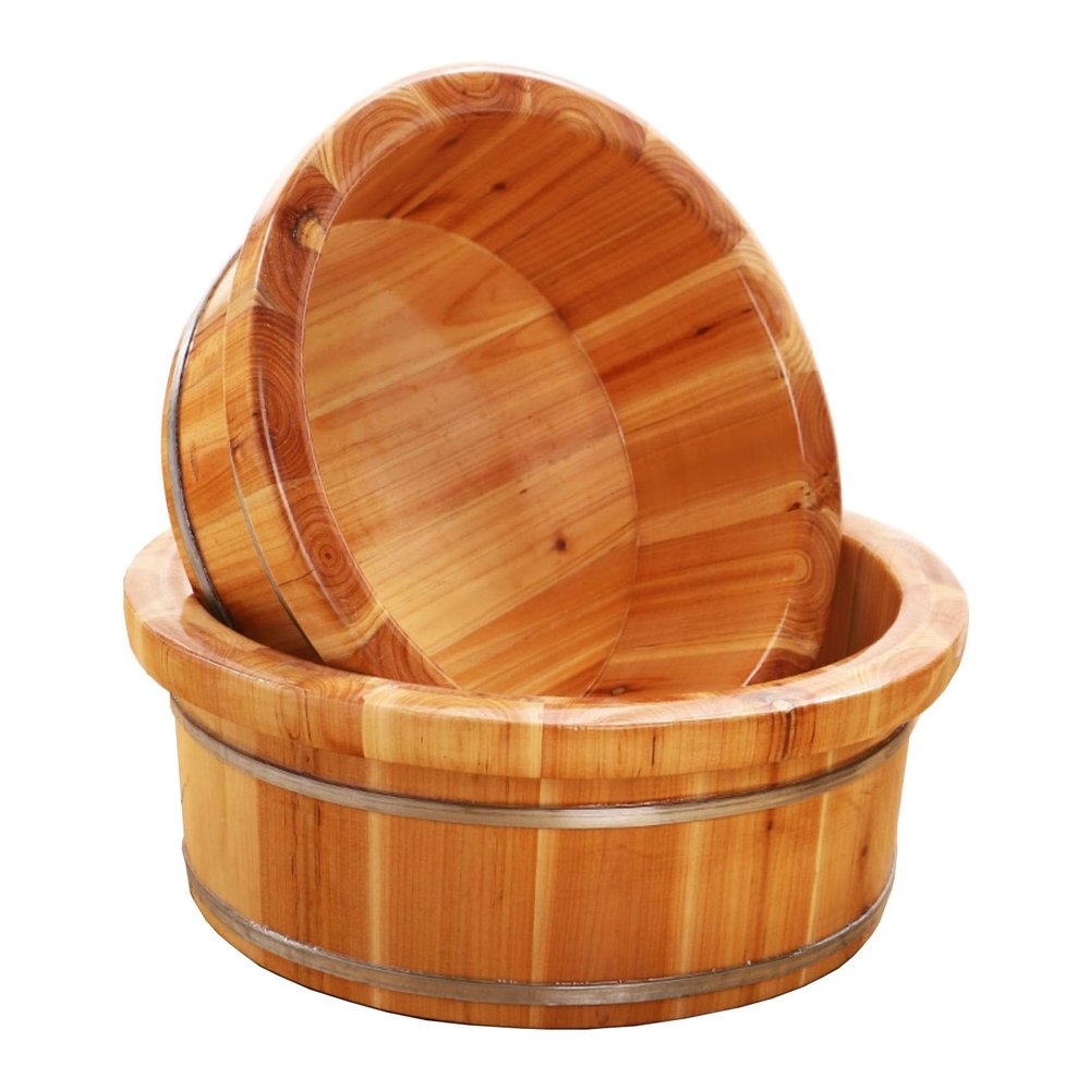 Failjierue Natural Wooden Foot Soaking Tub with Massage - Single Basin for Home/Office Spa, Ergonomic Footbath(16x39cm)