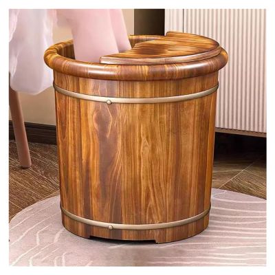 Failjierue Vintage Wooden Foot Bath Bucket with Massager & Handle Handmade Solid Wood Soaking Tub for Home Spa Ergonomic Foot Basin with Massage Nodes(30x33cm)