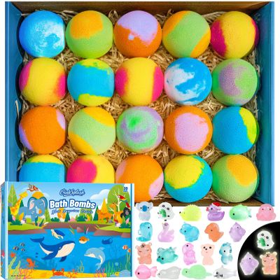 Bath Bombs for Kids with Surprise Inside, 20 Pack Handmade Bath Bomb Gift Set with Glow-in-The-Dark Toys, Fizzy Bath Balls for Fun, Great Christmas Gift or 2025 Advent Calendar for Boys & Girls