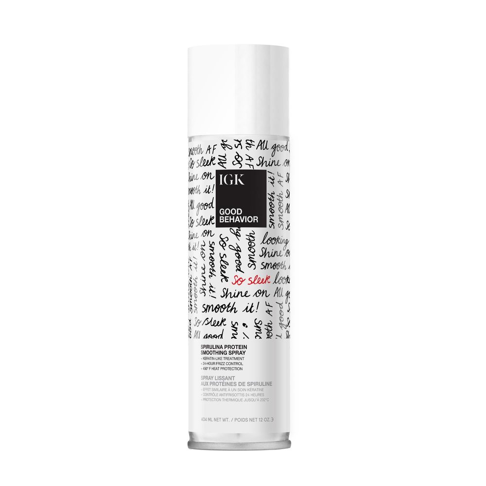 IGK Good Behavior Smoothing Spray 12 oz | Anti-Frizz Heat Protectant with 450F Protection | Keratin-Like Finish for Sleek, Shiny Hair | Lightweight, Vegan & Color Safe