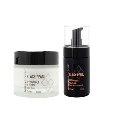 Black Pearl Deep Wrinkle Decrease Face and Neck Skin Moisturizing Duo - Facial Cream 1.7 oz and Treatment Serum for Face 1 oz - Hydrate, Brightening, Long Term Repair