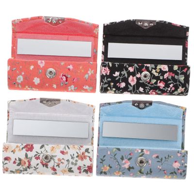 BIUDECO 4Pcs Flower Themed Lipstick Holder with Mirror Portable Lipstick Box Delicate Lip Gloss Case for Travel Camping Parties Design