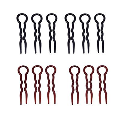 12pcs U Shaped Hair Clips Simple Hair Pins Fast Spiral Hairpin U Shaped Hair Braid Twist Pins Styling Tool (Black & Coffee)