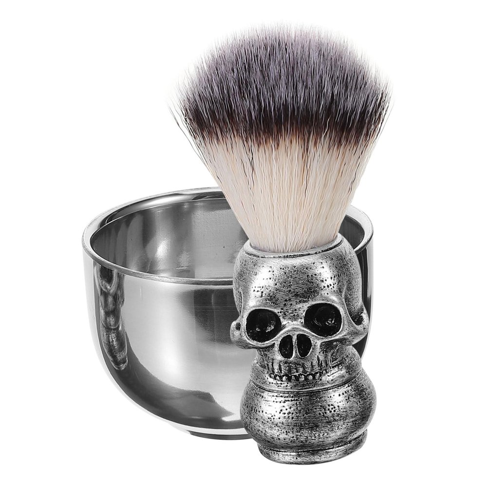 Beaupretty 2-Piece Men's Shaving Brush and Foaming Bowl Set Stainless Steel Shaving Kit for Beard Care for Home Barber Use