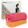 ACLMFUP Real African Net Sponge - 2 Pieces Authentic Exfoliator for Shower & Bath - Deep Cleansing Body Scrubber, Gentle Washcloth for Smooth SkinRose Red & Orange view 1