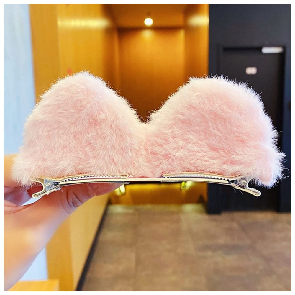 1Pair Girls Cute Soft Plush Cat Ears Hairpins Sweet Hair Decorate Selfie Props Hair Clips Fashion Hair Accessories(Pink)