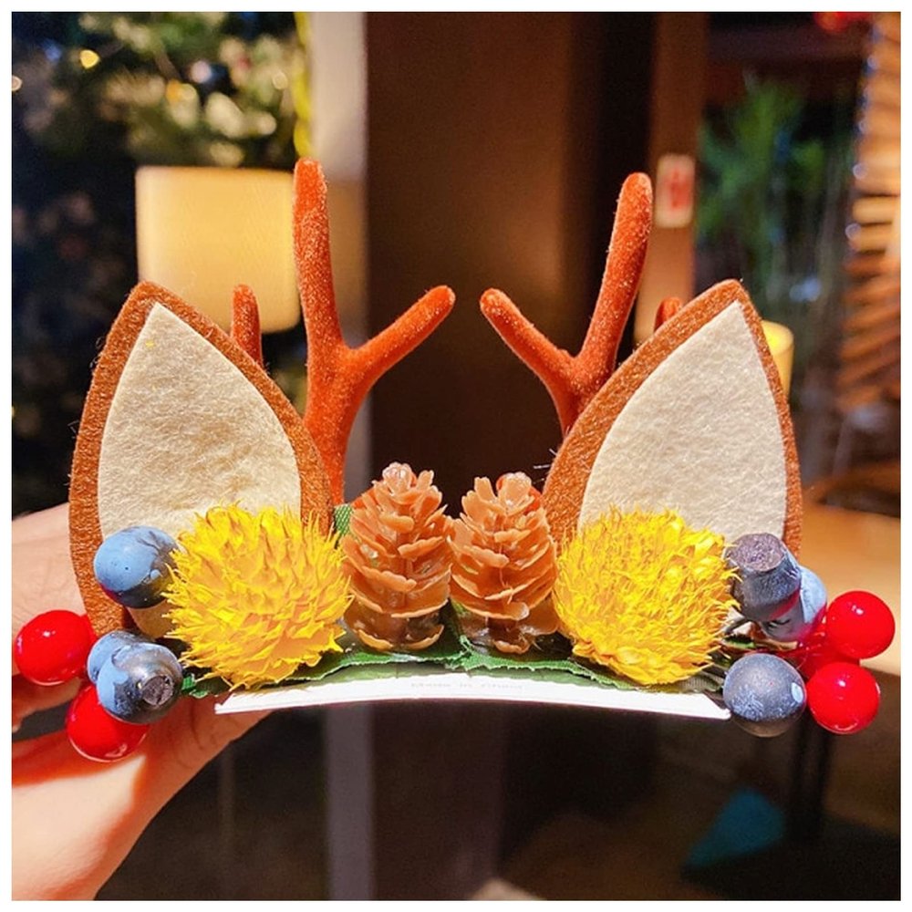 1Pair Women Girls Cartoon Christmas Antlers Hairpins Year Sweet Hair Decorate Barrettes Hair Clips Novelty Hair Accessories(12)
