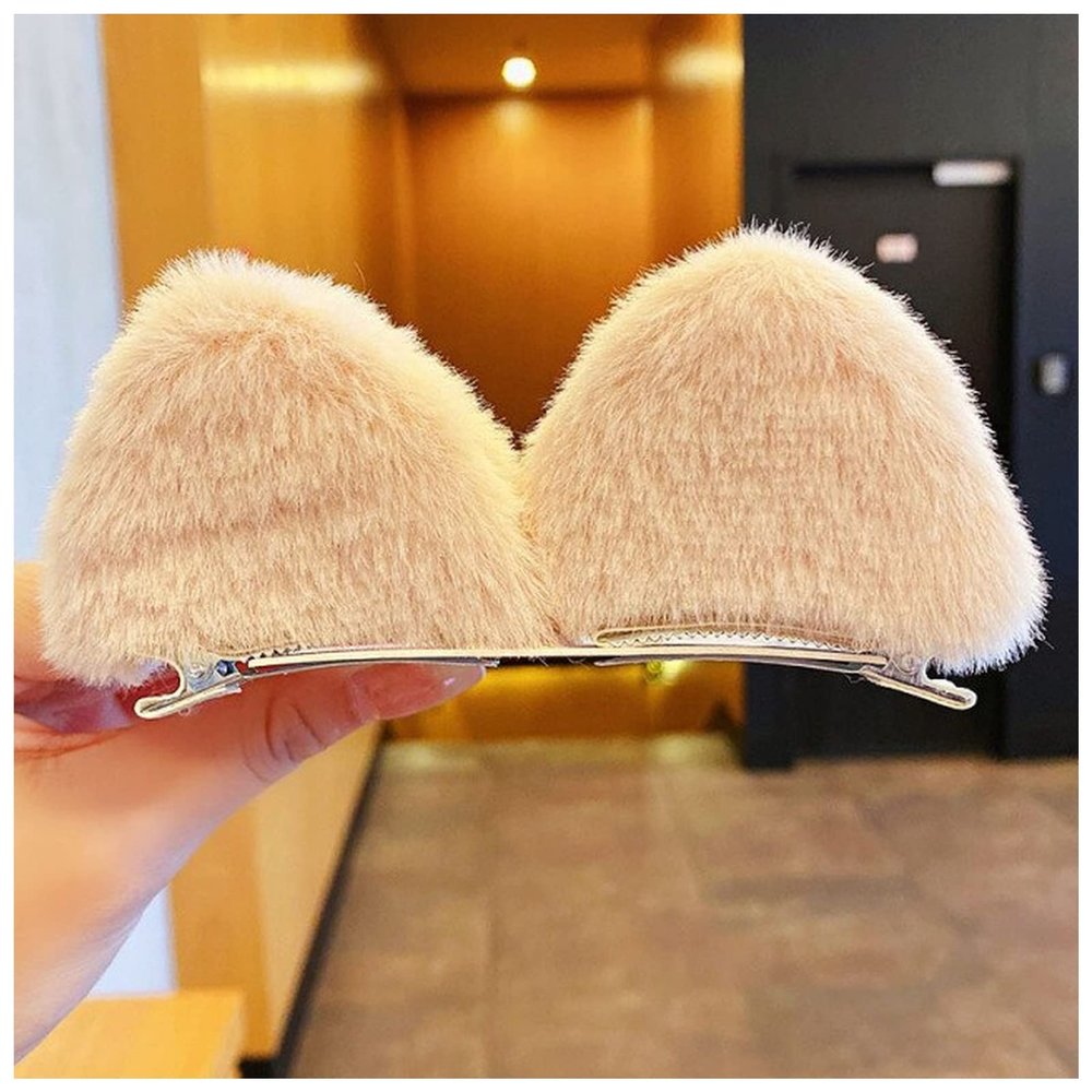 1Pair Girls Cute Soft Plush Cat Ears Hairpins Sweet Hair Decorate Selfie Props Hair Clips Fashion Hair Accessories(Champagne)