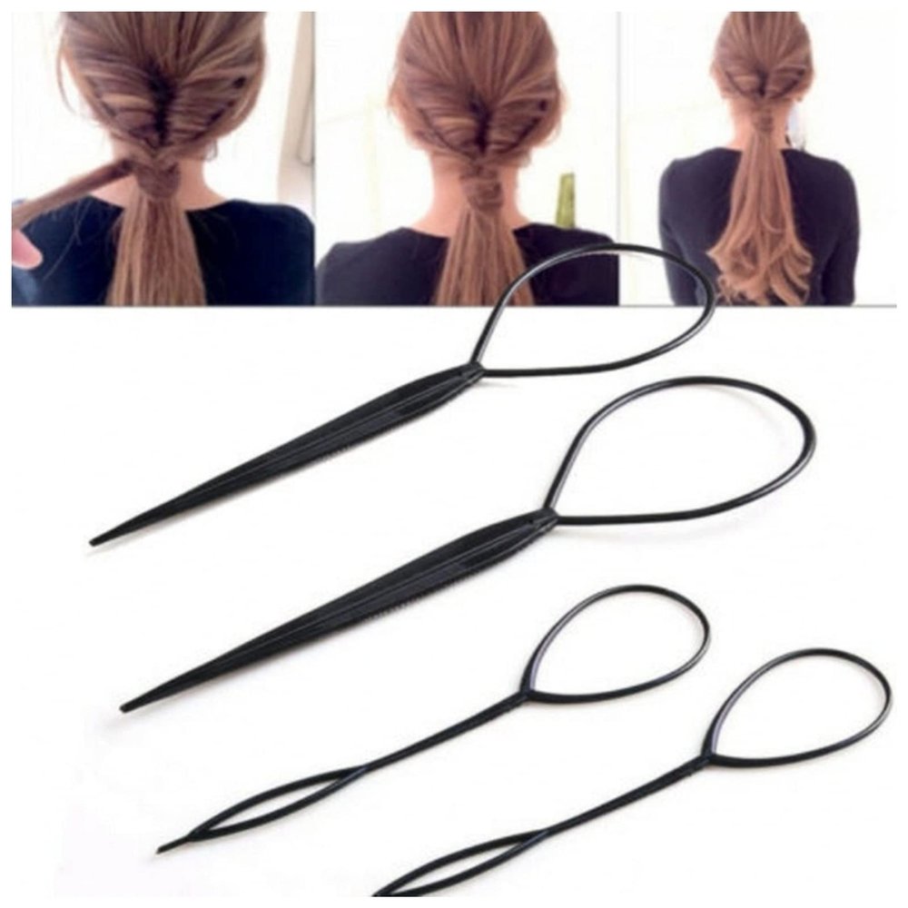 4 Pcs Ponytail Hair Styling Tools Plastic Needle Ponytail Topsy Loop Hair Bun Maker Braids Beauty Accessories Hairdressing Tool
