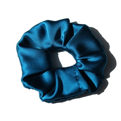 100% Pure Silk Hair Scrunchies for Women Girls Big Scrunchy Ponytail Holder Elastic Bobbles Ties Band Luxurious 19MM 6CM(Peacock Blue)