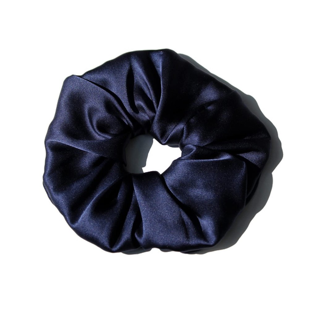 100% Pure Silk Hair Scrunchies for Women Girls Big Scrunchy Ponytail Holder Elastic Bobbles Ties Band Luxurious 19MM 6CM(Navy Blue)