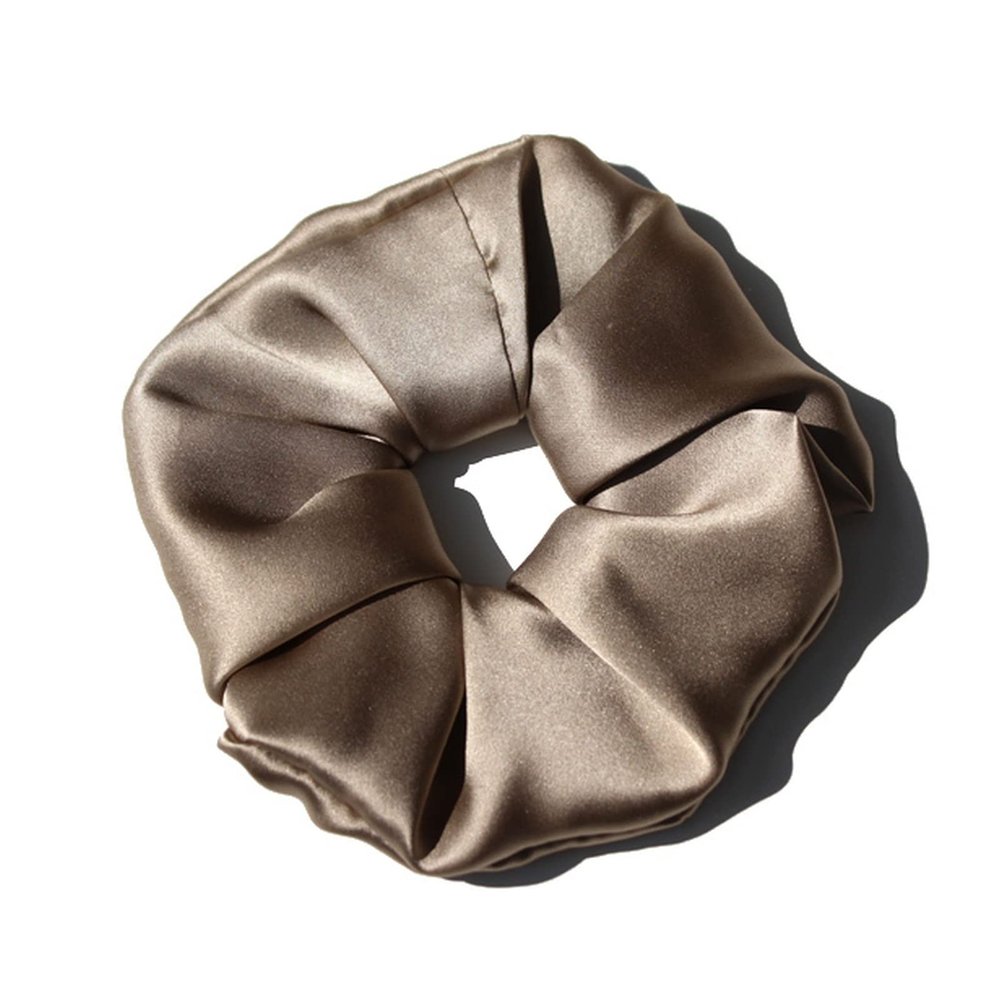 100% Pure Silk Hair Scrunchies for Women Girls Big Scrunchy Ponytail Holder Elastic Bobbles Ties Band Luxurious 19MM 6CM(Khaki)