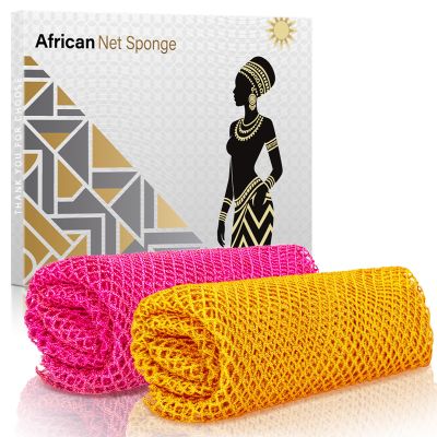 ACLMFUP African Net Sponge: Authentic Exfoliating Bath & Body Scrubber for Deep Clean & Smooth Skin - Gentle on Sensitive Skin, 2 PiecesRose Red & Orange