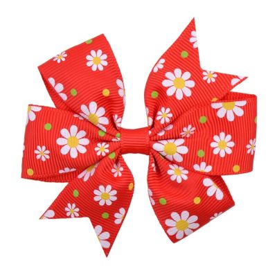 20pcs/lot Printed Flower Hair Bows with Clip for Girls Grosgrain Ribbon Boutique Hair Clip Barrettes Hair Accessories(11)