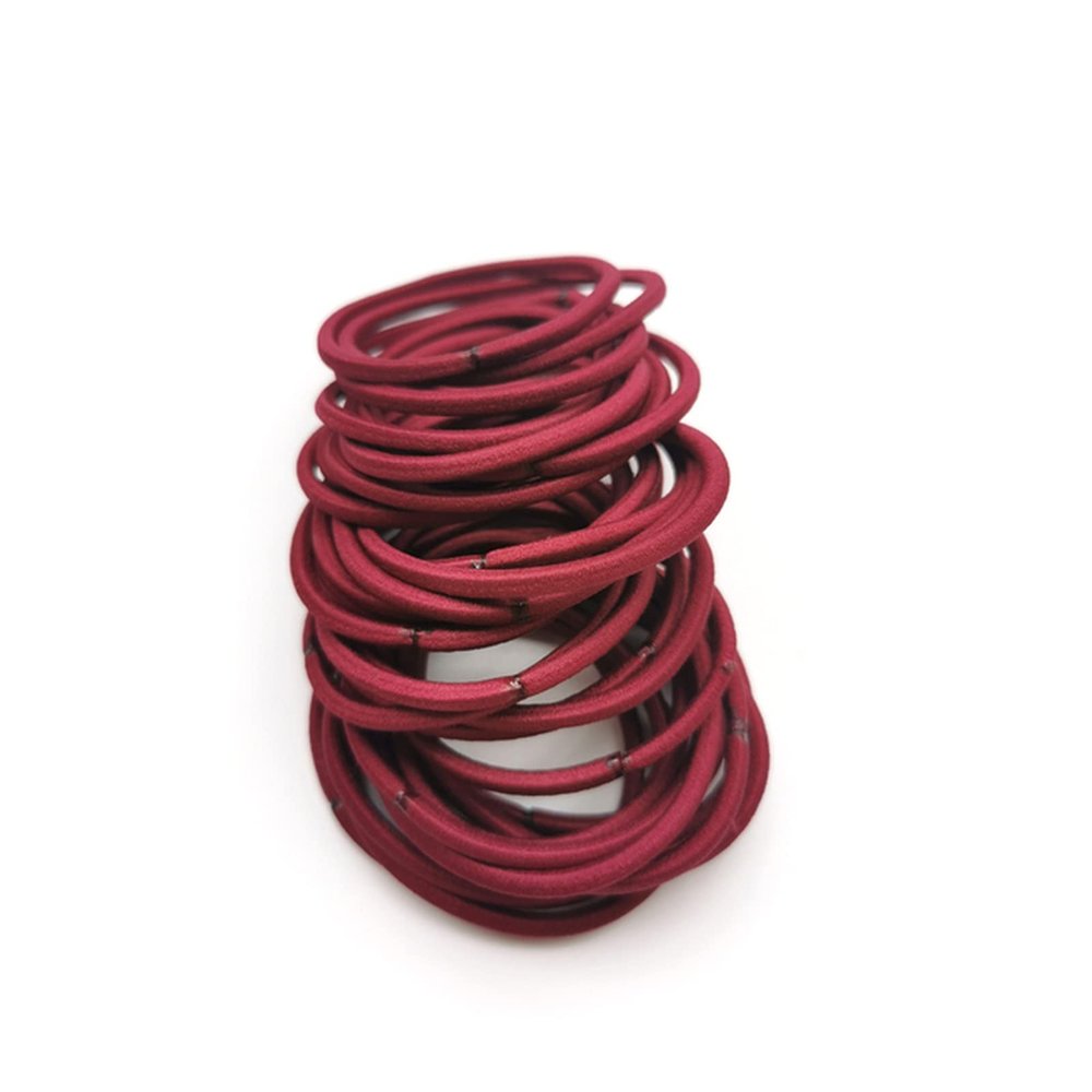 100 Pieces Metal Free Hair Tie Scrunchies Blonde Brown Bands Cord Large Elastic Women Girls Ponytail Holders no tangles(Wine red 100pcs)